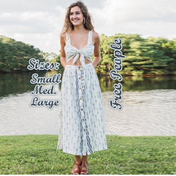 NWT - Free People Caldasi Tie Front Midi Dress - Picture 3 of 14